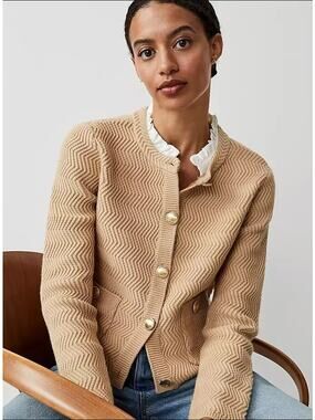 Ann Taylor Woven Ruffle Neck Stitch Jacket M